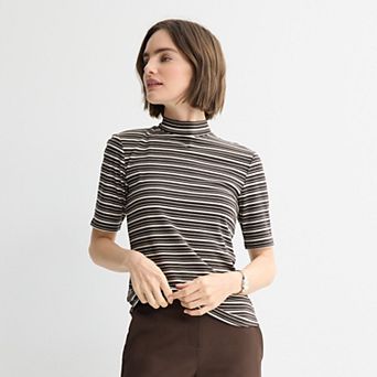 Women's Nine West Fitted Elbow Sleeve Mockneck T-Shirt