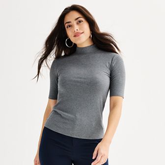 Women's Nine West Fitted Elbow Sleeve Mockneck T-Shirt