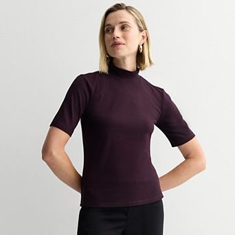 Women's Nine West Fitted Elbow Sleeve Mockneck T-Shirt