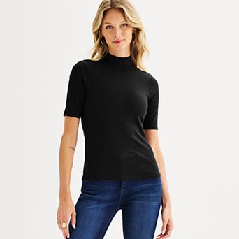 Women's Nine West Fitted Elbow Sleeve Mockneck T-Shirt