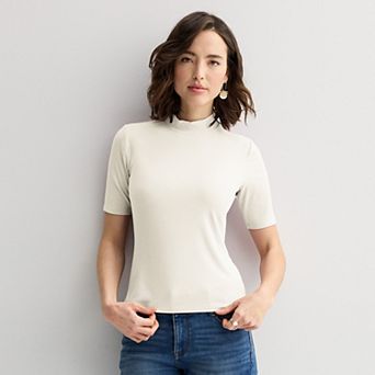 Women's Nine West Fitted Elbow Sleeve Mockneck T-Shirt