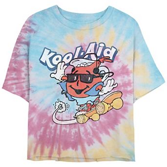 Juniors' Kool-Aid Fruit Skateboard Crop Top Tie Dye Graphic Tee