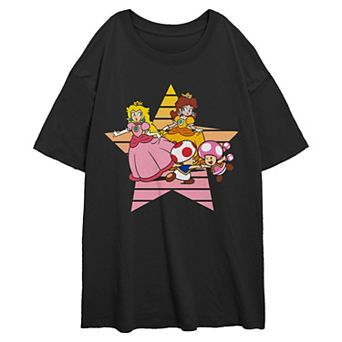 Juniors' Super Mario Bros Princess Peach And Friends Oversize Graphic Tee