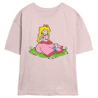 Juniors' Super Mario Bros Princess Peach Picking Flowers Skimmer Graphic Tee