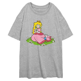 Juniors' Super Mario Bros Princess Peach Picking Flowers Oversize Graphic Tee