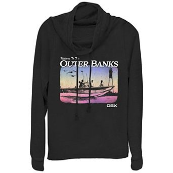 Juniors' Welcome To The Outer Banks Cowlneck Graphic Lightweight Long Sleeve