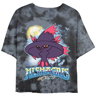 Juniors' Pokemon Ghostly Mismagius Crop Top Bombard Wash Graphic Tee