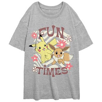 Juniors' Pokemon Pikachu And Eevee Fun Times Oversize Graphic Tee