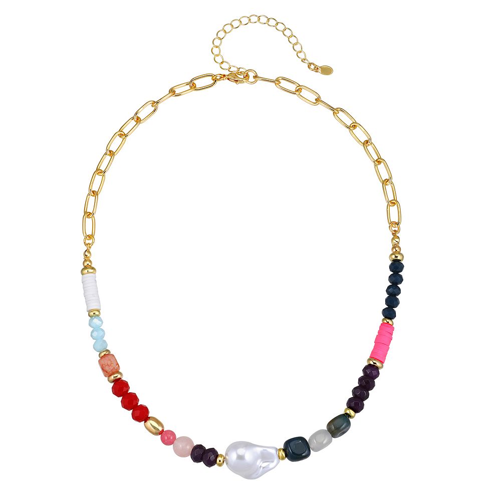 Emberly Gold Tone Multi Color Beaded Necklace