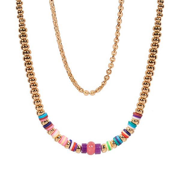 Emberly Gold Tone Multi Color Beaded 2 Row Necklace