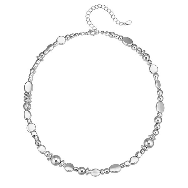 Emberly Silver Tone Organic Beaded Necklace