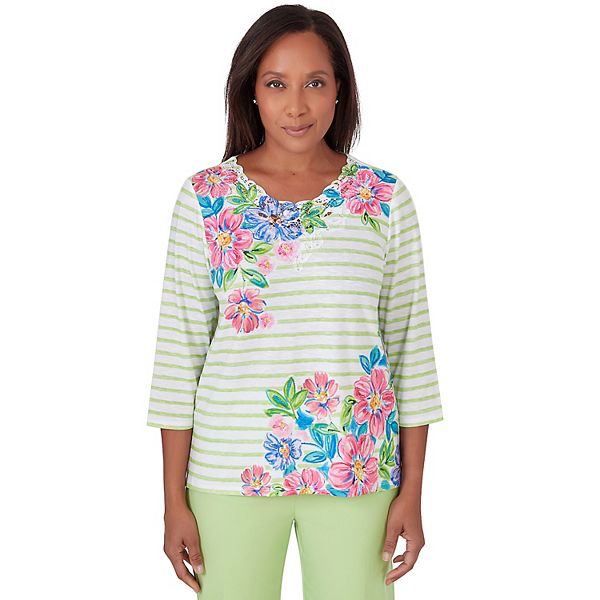 Women's Alfred Dunner Asymmetrical Stripe Floral Top