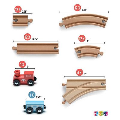 52 PCS Wooden Train Tracks Set + Toy Trains - Wooden Train Sets