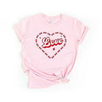 Love Heart Outline Short Sleeve Graphic Tee