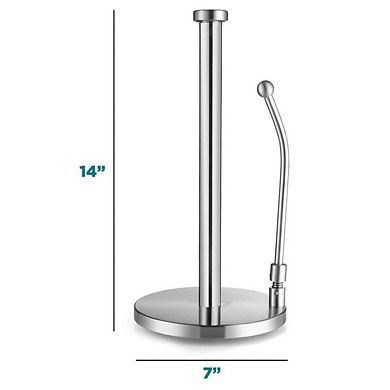 Stainless Steel Paper Towel Holder Adjustable Spring Arm & Weighted Base for Kitchen