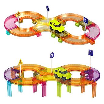 PicassoTiles 40 pc STEM Toy, Magnetic Mini Race Track, Building Block for Kids Age 3 & Up, PTMR40