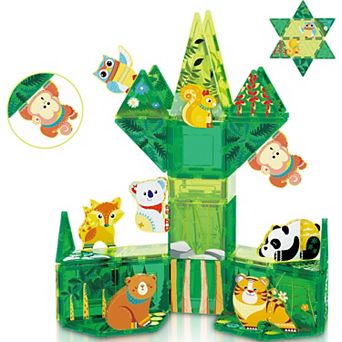 PicassoTiles 48 pc Forest Themed, Magnetic Tiles, Magnetic Building Blocks for Kids 3+
