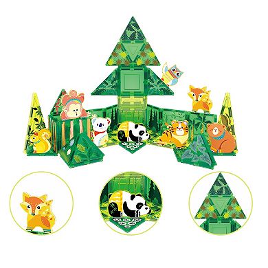 Magnet Tile Building Blocks Forest Animal Theme Toy Set With 8 Character Action Figures