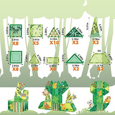 PicassoTiles 48 PC Forest Themed, Magnetic Tiles, Magnetic Building Blocks for Kids 3+