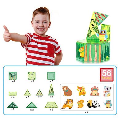 Magnet Tile Building Blocks Forest Animal Theme Toy Set With 8 Character Action Figures