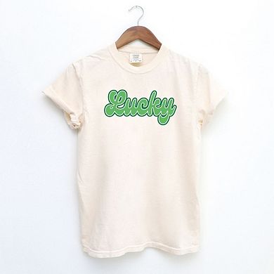 Green Lucky Cursive Garment Dyed Tees