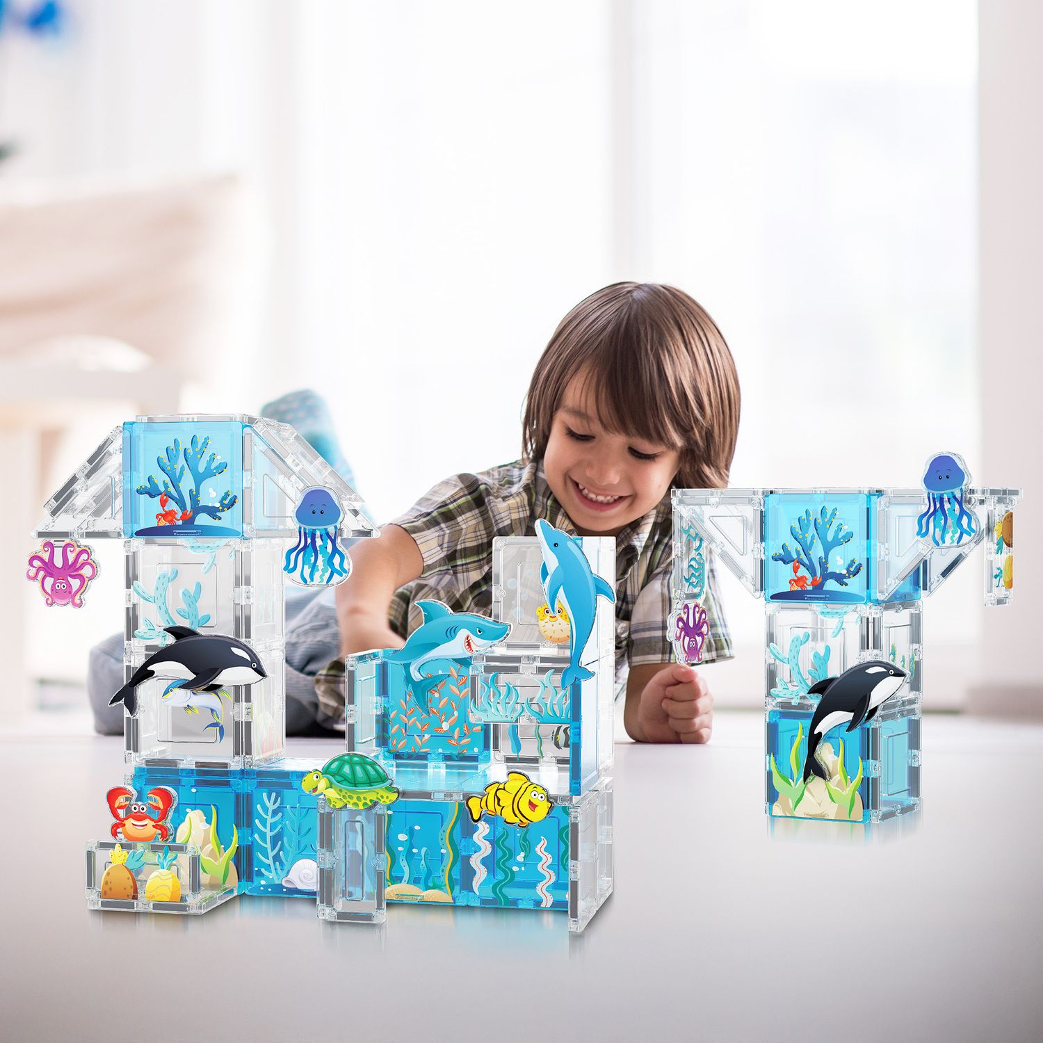 Детские конструкторы PicassoTiles Magnetic Tiles, 52 pc Marine Animals Theme, Stem Magnet Building Blocks Toy Kids Toddler — фото 2