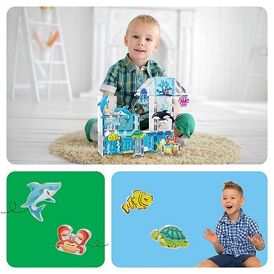 PicassoTiles 52 PC Marine Themed, Magnetic Tiles Building Blocks for Kids, Magnet for Kids 3+