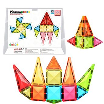 PicassoTiles 36 pc Travel Size Magnetic Tiles, Magnetic Building Blocks for Kids, Magnet for Kids 3+