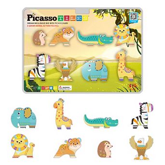 PicassoTiles 8 pc Safari Animal Themed, Magnetic Tiles, Magnetic Building Blocks for Kids 3+