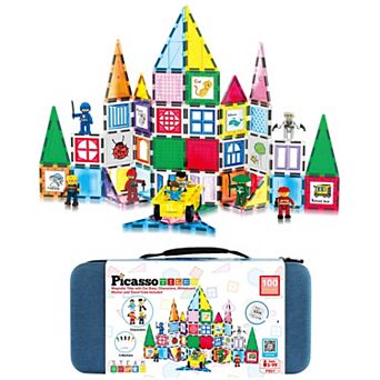 PicassoTiles 100 pc Magnetic Tiles, Magnetic Building Blocks for Kids 3+, Include Large Carry Case