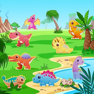 PicassoTiles 8 Piece Dinosaur, STEM Toy Magnetic Tiles, Building Blocks for Kids Age 3 & Up, PTA23