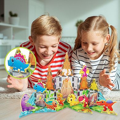 PicassoTiles 8 Piece Dinosaur, STEM Toy Magnetic Tiles, Building Blocks for Kids Age 3 & Up, PTA23