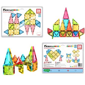 PicassoTiles 24 pc Travel Size Magnetic Tiles, Magnetic Building Blocks for Kids, Magnet for Kids 3+