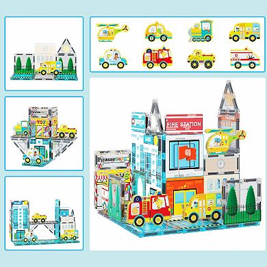PicassoTiles 42 Piece City & Cars, STEM Toy Magnetic Tile, Building Block for Kid Age 3 & Up, PTQ14