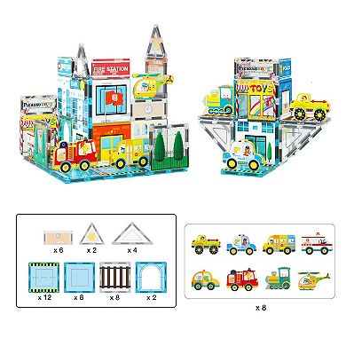 PicassoTiles 42 Piece City & Cars, STEM Toy Magnetic Tile, Building Block for Kid Age 3 & Up, PTQ14