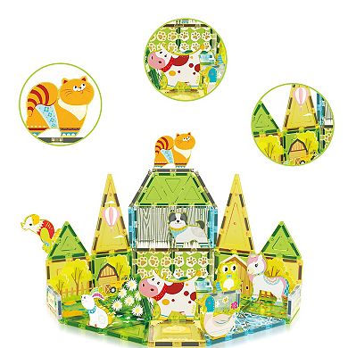 PicassoTiles 52 PC Farm Themed, Magnetic Tiles, Magnetic Building Blocks for Kids 3+