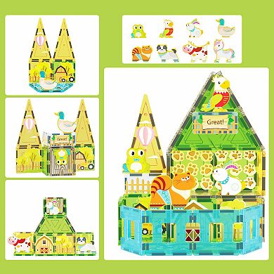 PicassoTiles 52 PC Farm Themed, Magnetic Tiles, Magnetic Building Blocks for Kids 3+
