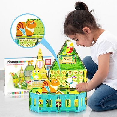 PicassoTiles 52 PC Farm Themed, Magnetic Tiles, Magnetic Building Blocks for Kids 3+