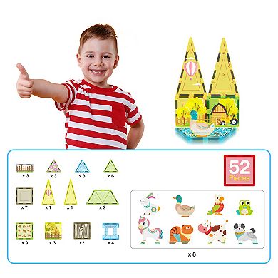 PicassoTiles 52 PC Farm Themed, Magnetic Tiles, Magnetic Building Blocks for Kids 3+