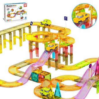 PicassoTiles 60 pc STEM Toy, Magnetic Mini Race Track, Building Block for Kids Age 3 & Up, PTMR60
