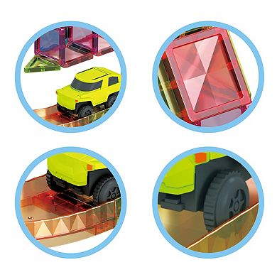 PicassoTiles 60 PC Mini Race Track, Magnetic Tiles, Magnetic Building Toys for Kids 3+