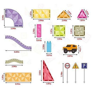 PicassoTiles 60 PC Mini Race Track, Magnetic Tiles, Magnetic Building Toys for Kids 3+