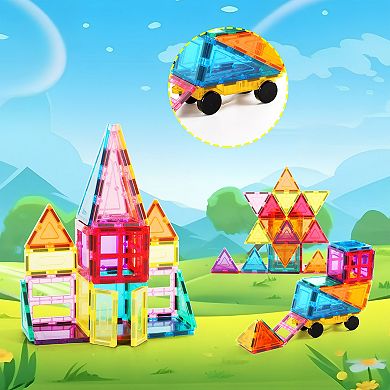 PicassoTiles 61 Piece STEM Toy Magnetic Tiles, Storage Bag, Building Block for Kids Age 3 & Up, PC61