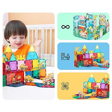 Picassotiles 8pc Magnet Building Blocks Metro City 8 Vehicle Magnetized Action Figures