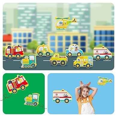 PicassoTiles 8 PC Metro City Vehicle Themed, Magnetic Tiles, Magnetic Building Blocks for Kids 3+