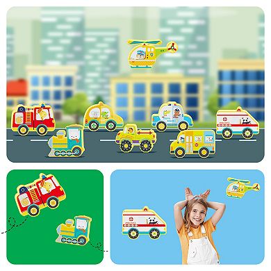 Picassotiles 8pc Magnet Building Blocks Metro City 8 Vehicle Magnetized Action Figures