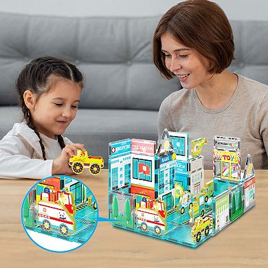 PicassoTiles 8 PC Metro City Vehicle Themed, Magnetic Tiles, Magnetic Building Blocks for Kids 3+