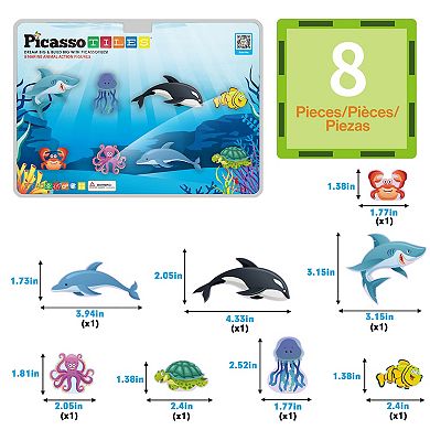PicassoTiles 8 PC Marine Animal Themed, Magnetic Tiles, Magnetic Building Blocks for Kids 3+