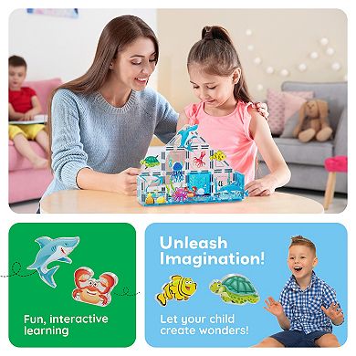 PicassoTiles 8 PC Marine Animal Themed, Magnetic Tiles, Magnetic Building Blocks for Kids 3+