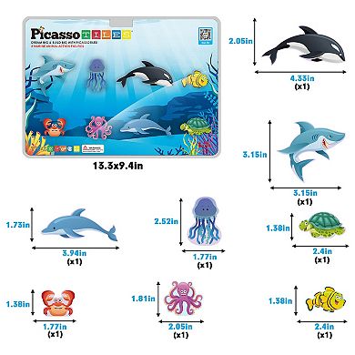 Picassotiles 8pc Magnet Tile Building Blocks 8 Marine Animal